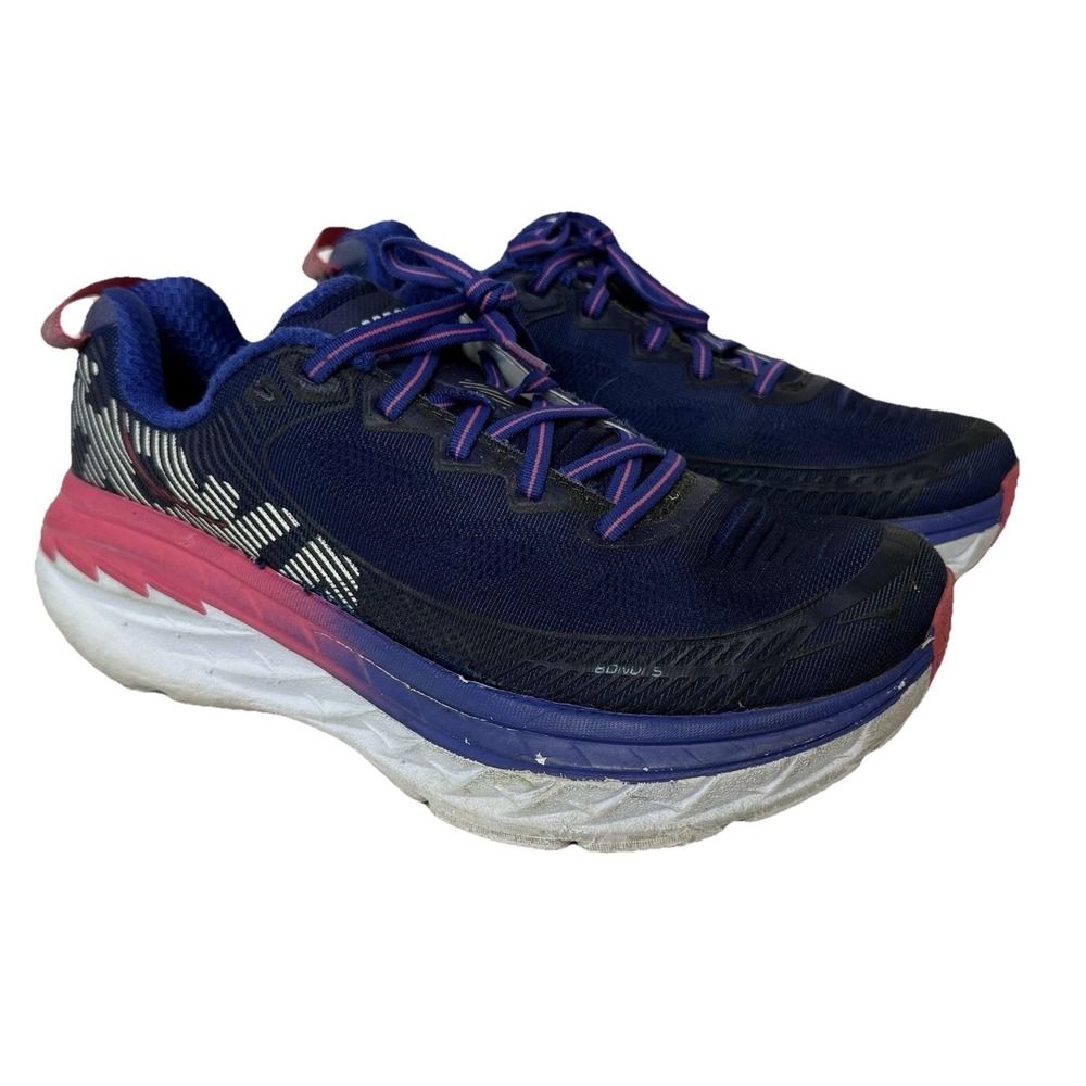 Hoka One One Bondi 5 Running Shoes Womens 8 D Wide Blue Pink 1016605 BSTW